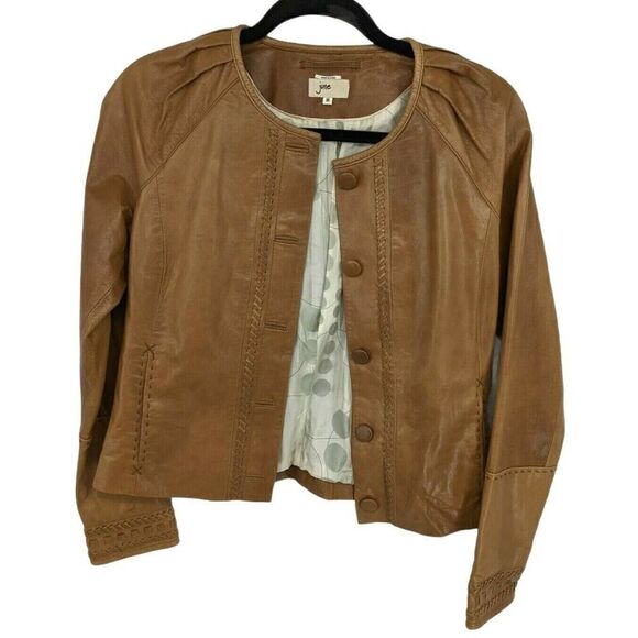 Anthropologie June Genuine Leather Jacket Medium Tan Silk Lined - Picture 1 of 12